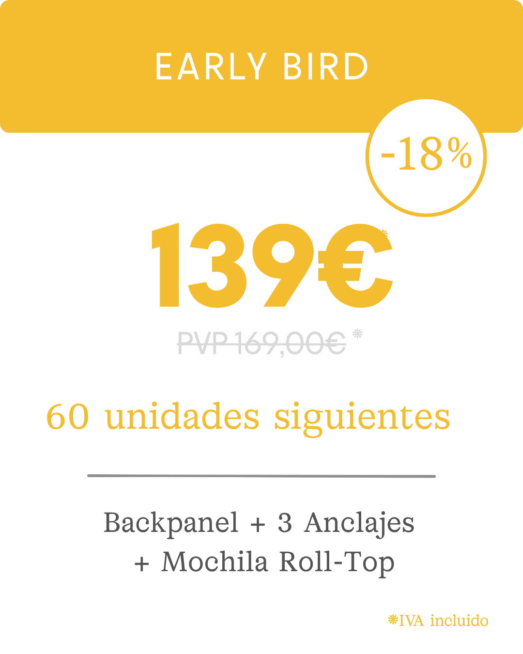 Early Bird 139 € sobre PVP 169 €